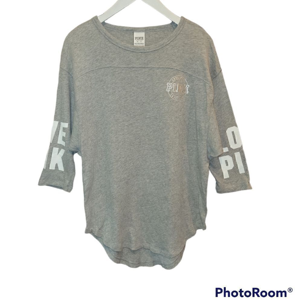 Victoria's Secret Pink Grey 3/4 Sleeve Oversized Cotton Pullover T-Shirt XS